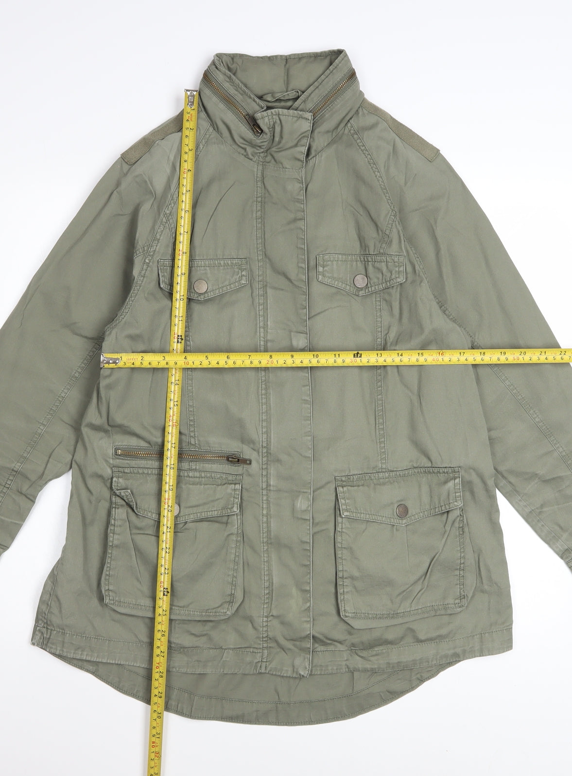 Marks and Spencer Women Khaki Green Military Jacket UK 12 Cotton Lined