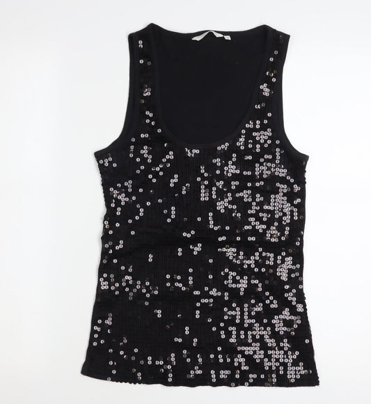 New Look Women Black Sequin Tank Top Size 16 Party Camisole