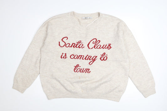 Lyrics By Ink Womens Beige L Christmas Jumper Pullover Sweater