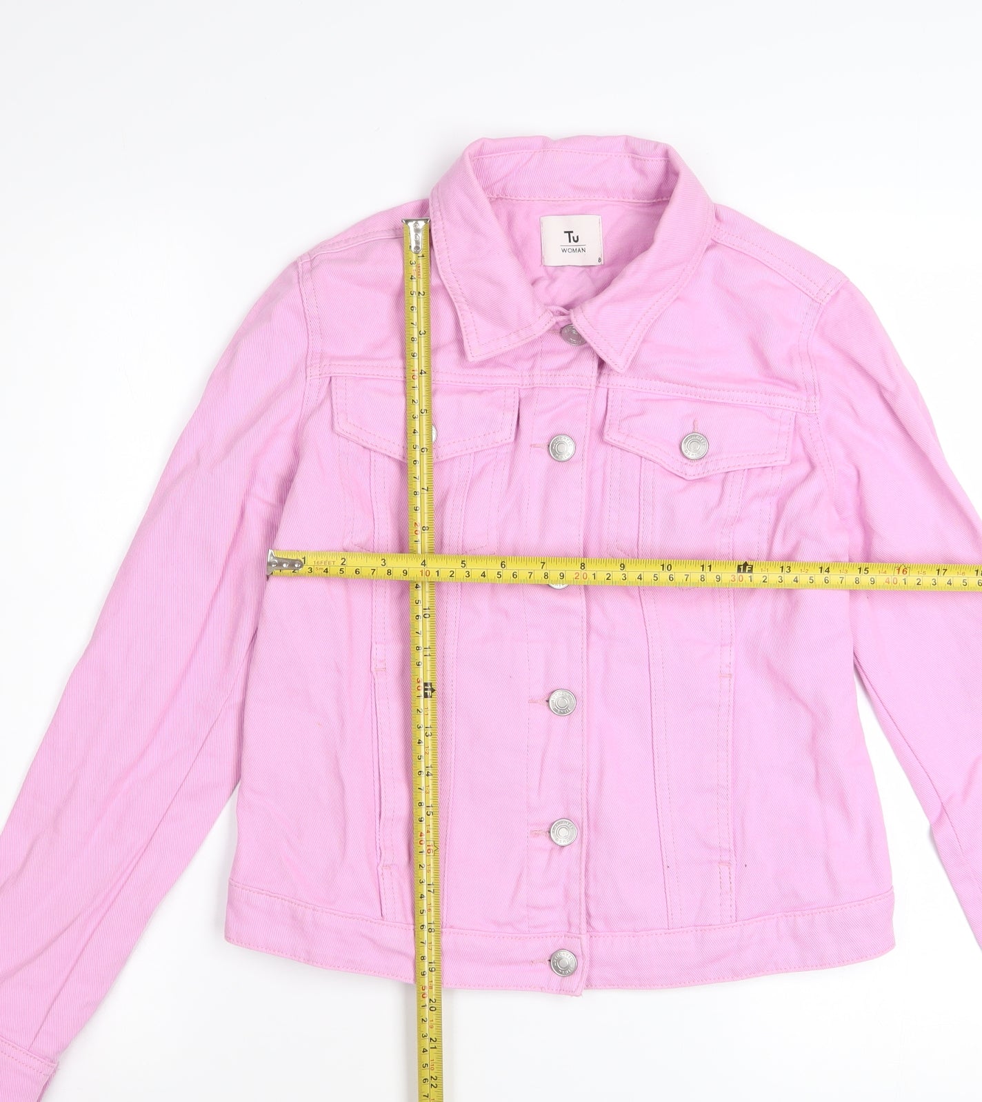 Tu Women Pink Cotton Denim Button-Up Jacket Size 8