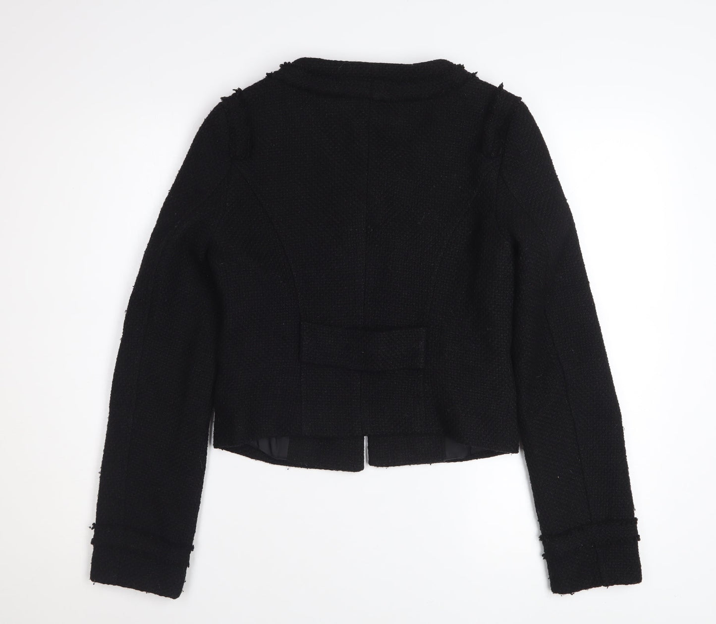 Warehouse Women Black Tweed Cropped Blazer Jacket UK 8 Wool Blend