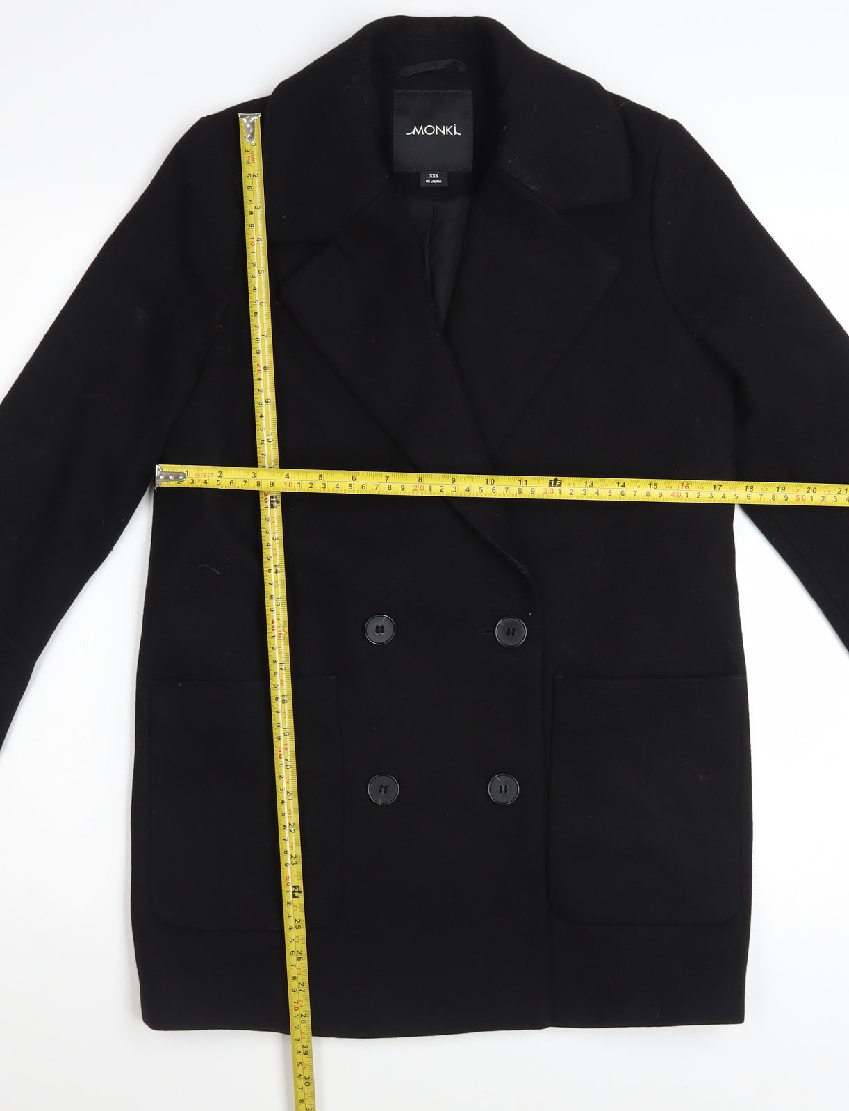 Monki Womens Black Wool Blend Pea Coat XXS Regular Fit