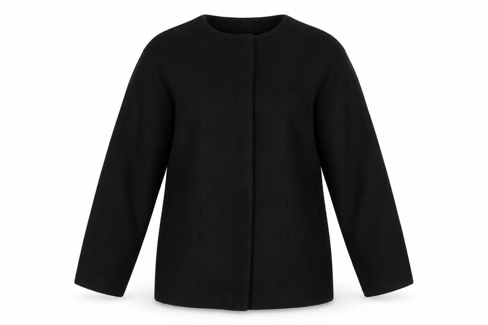 Marks & Spencer Womens Black Size 16 Collarless Wool Blend Jacket