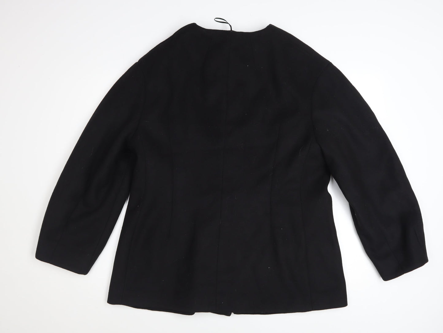 Marks and Spencer Womens Black Size 16 Collarless Wool Blend Jacket