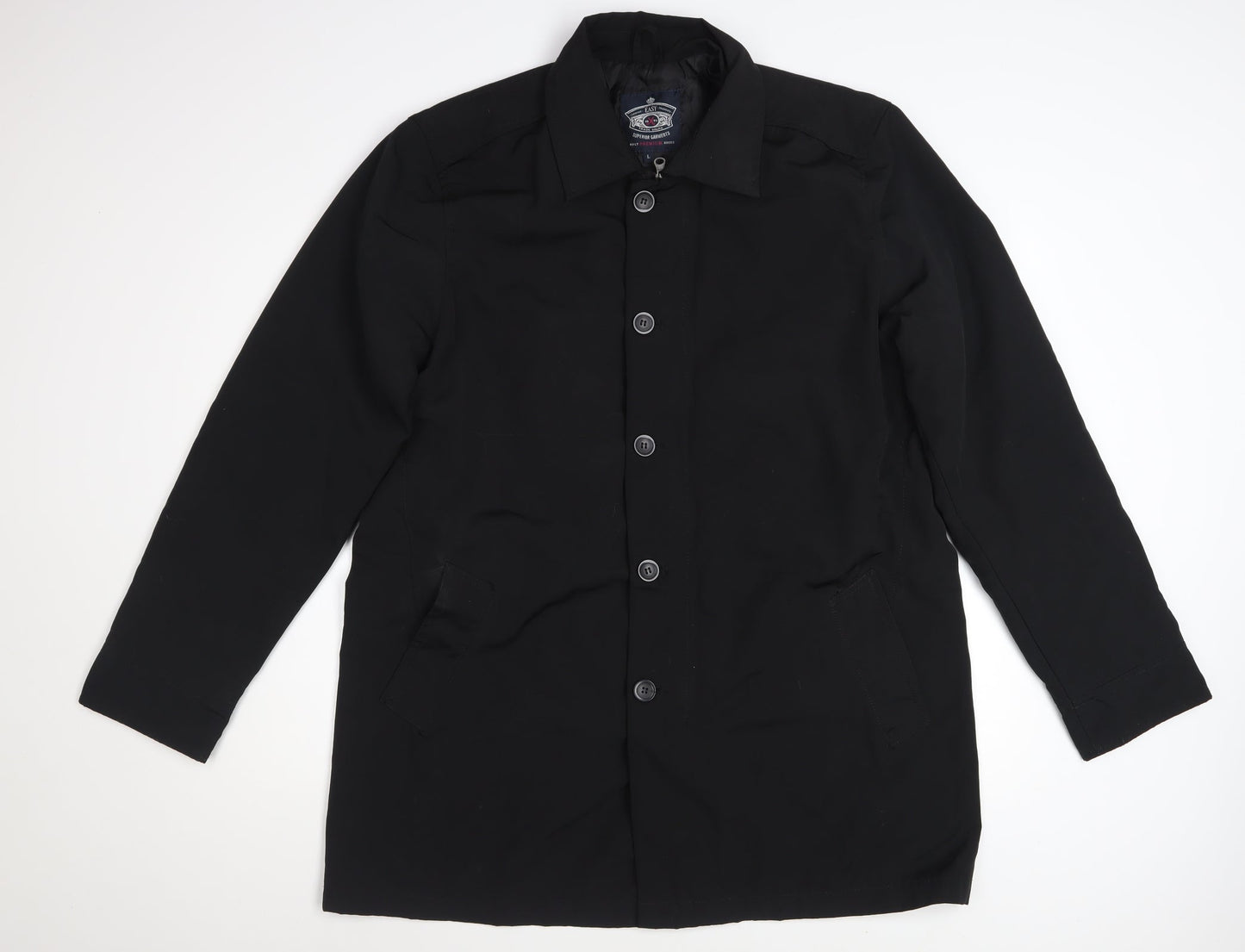 Easy Products Men's Black Nylon Mid-Length Overcoat Size L