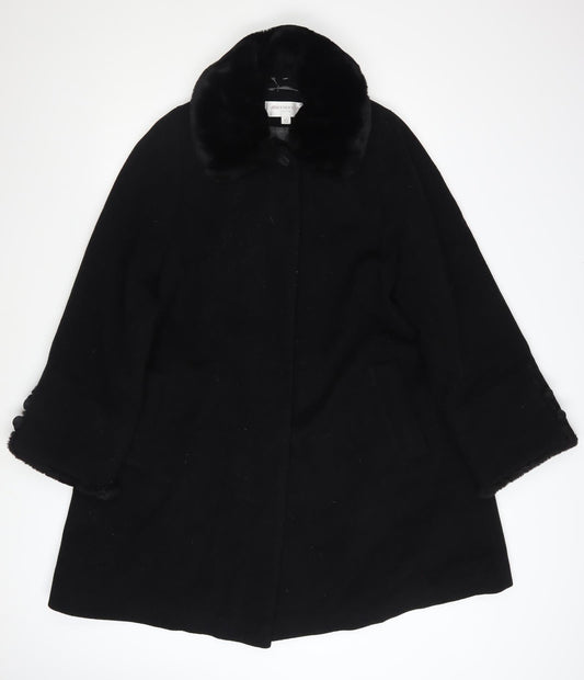 Jones New York Petite Black Wool Cashmere Fur Trim Coat Size 12