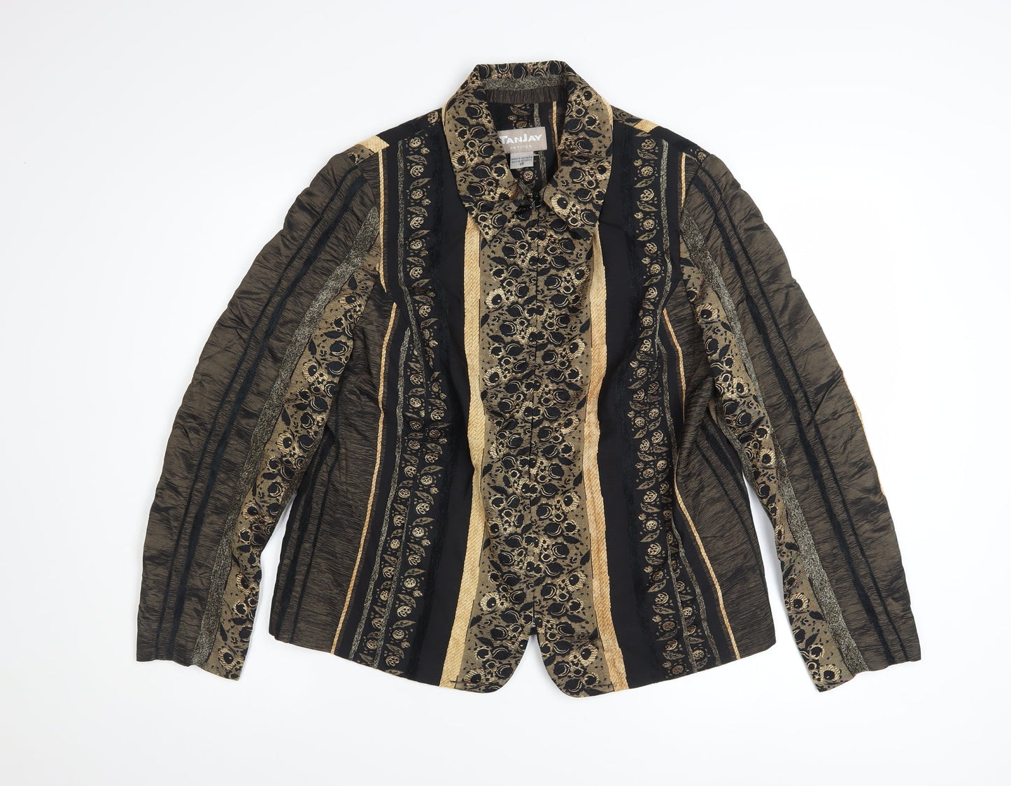TanJay Womens Petite Gold Black Striped Blazer Jacket Size 8