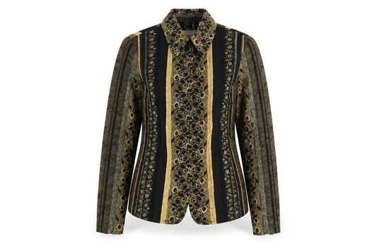 TanJay Womens Petite Gold Black Striped Blazer Jacket Size 8