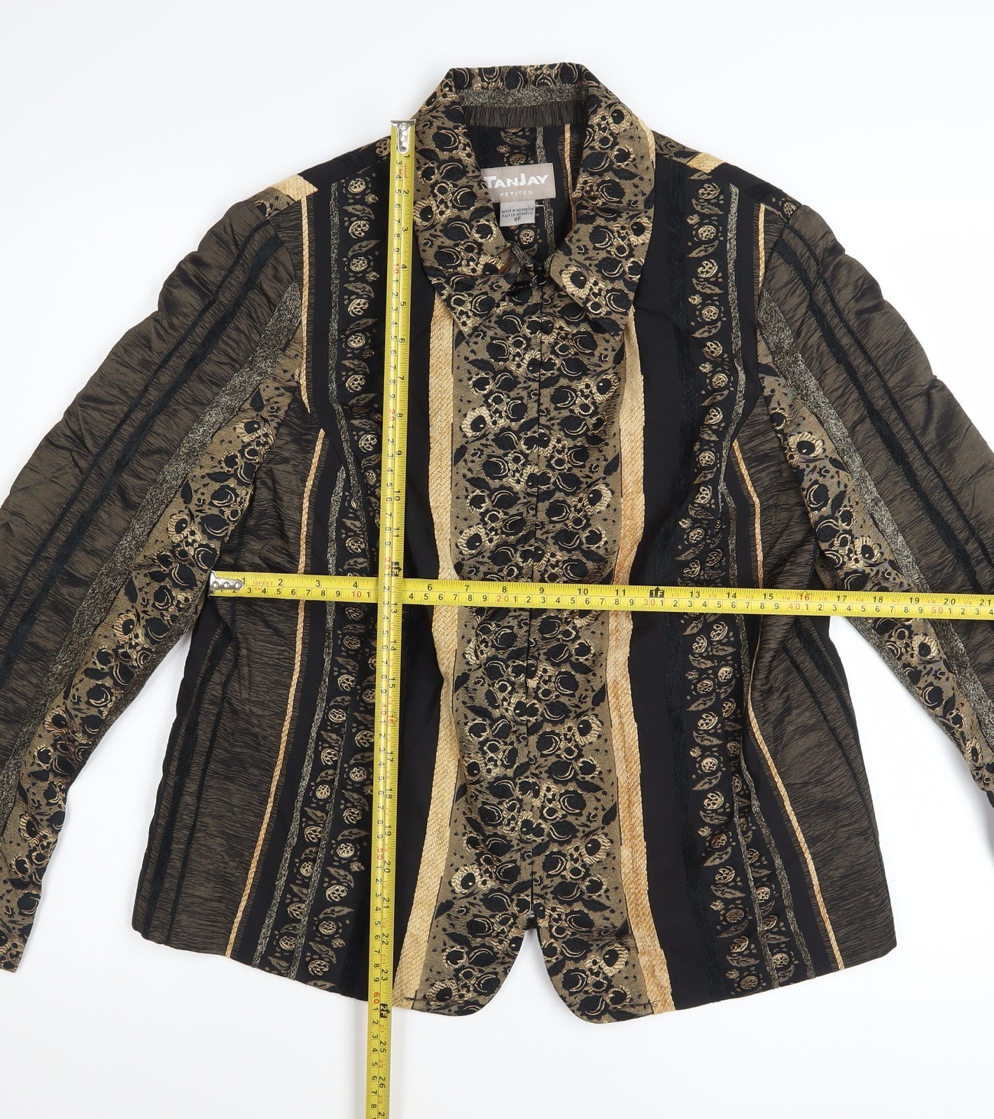 TanJay Womens Petite Gold Black Striped Blazer Jacket Size 8