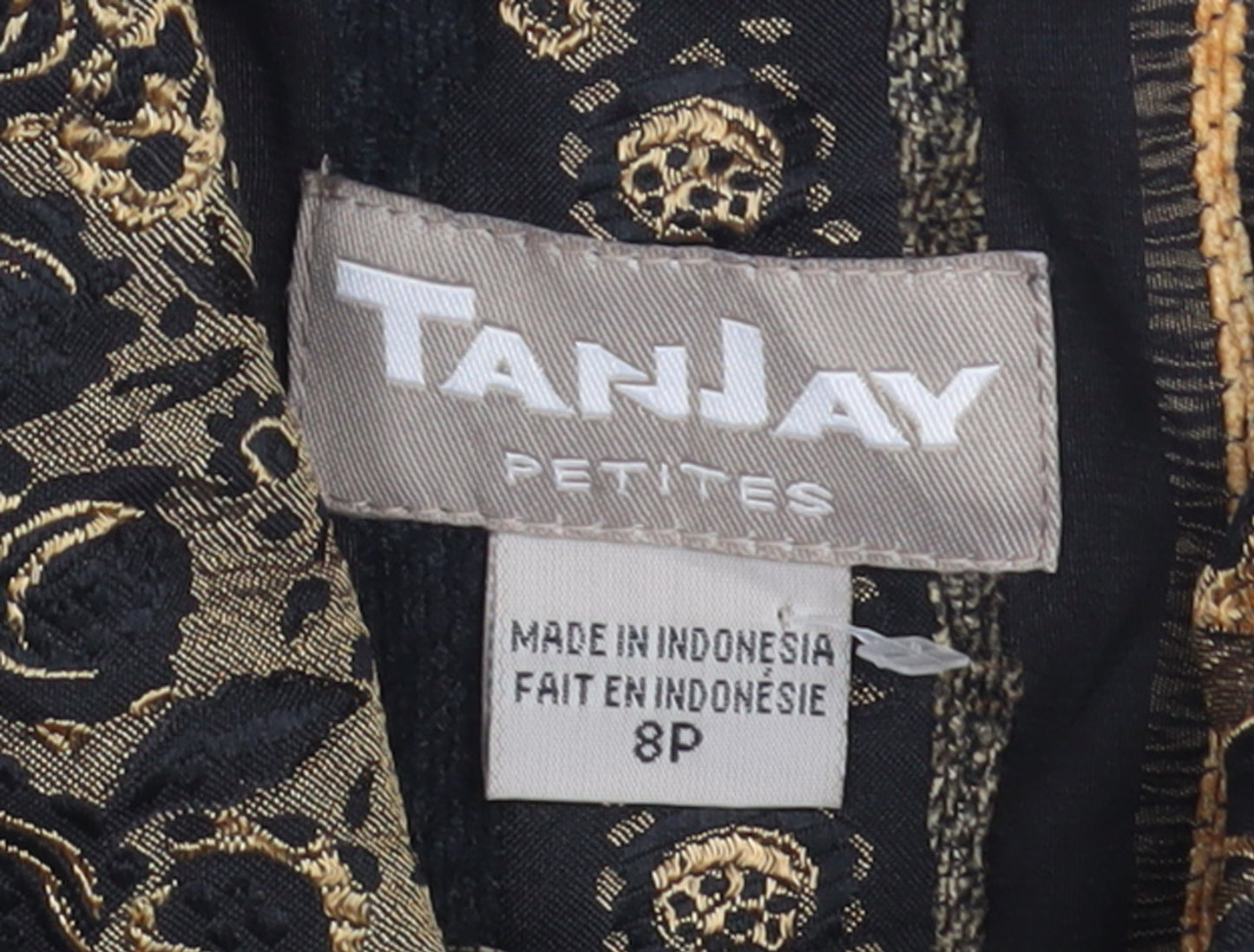 TanJay Womens Petite Gold Black Striped Blazer Jacket Size 8