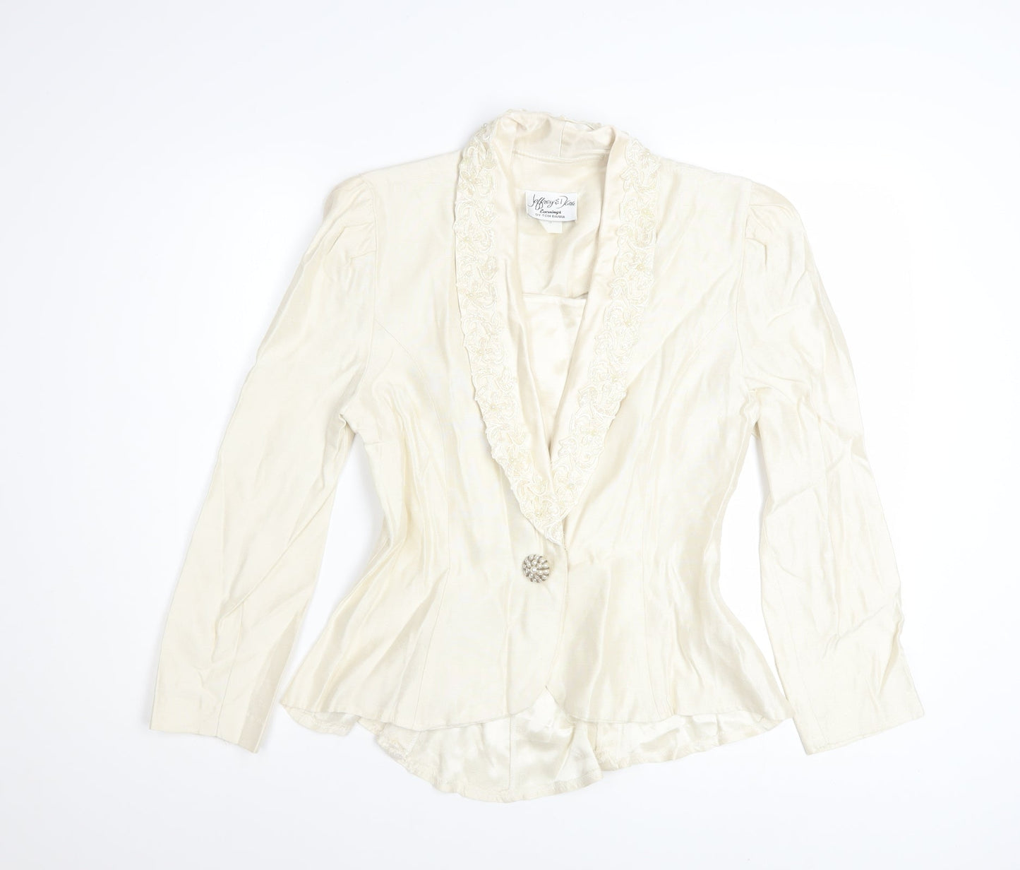Jeffrey & Dara Women’s Ivory Embroidered Single Button Blazer Size 10