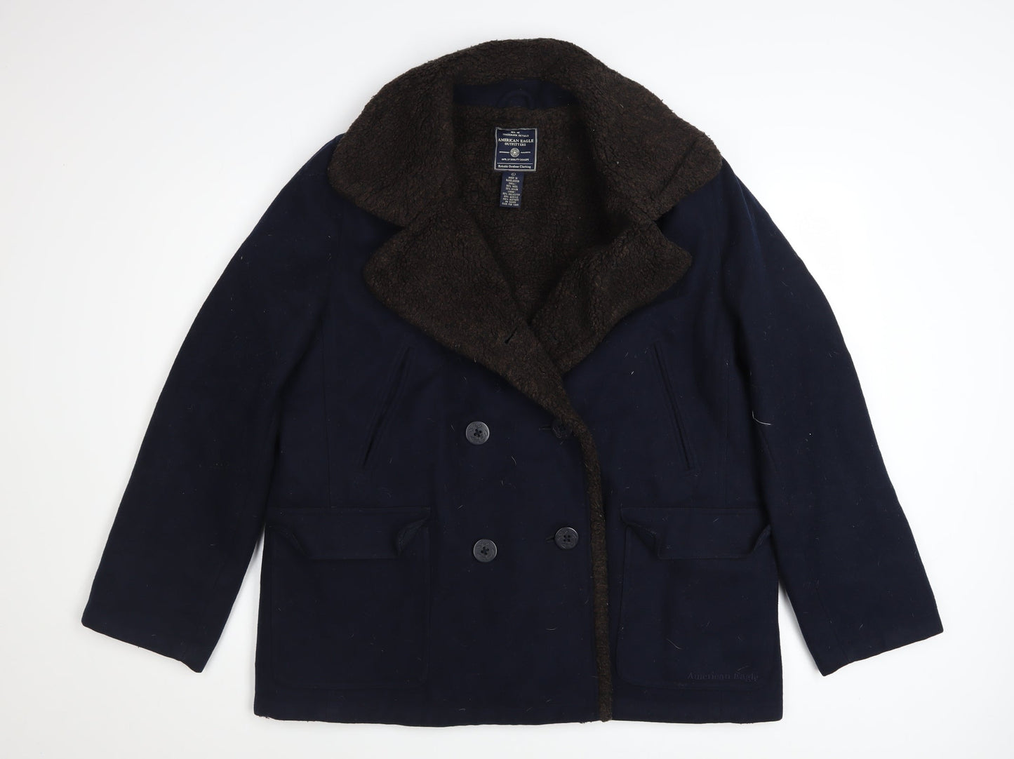 American Eagle Mens Blue Wool Pea Coat Size L Classic Winter Jacket