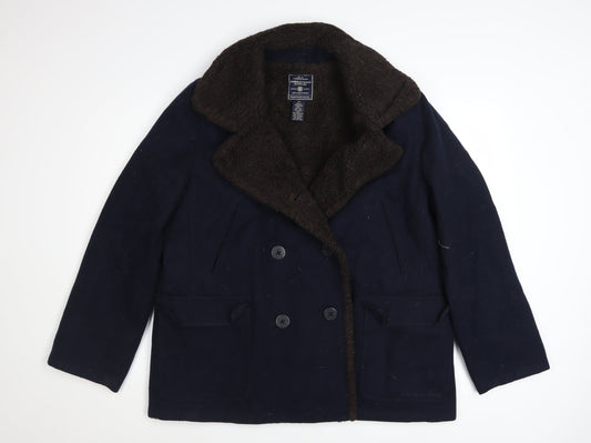 American Eagle Mens Blue Wool Pea Coat Size L Classic Winter Jacket