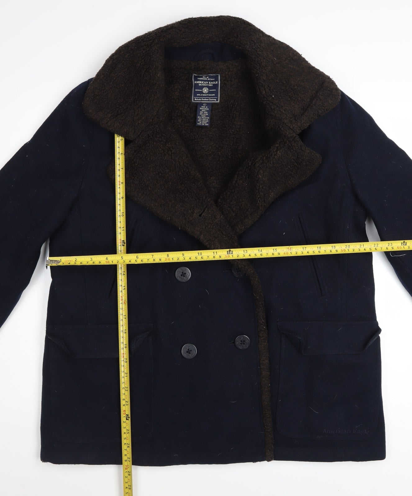 American Eagle Mens Blue Wool Pea Coat Size L Classic Winter Jacket