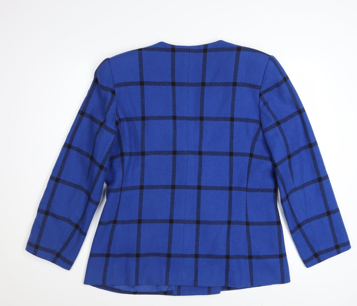 Le Suit Women's Blue Checked Wool Blend Blazer Size 14 Classic Workwear