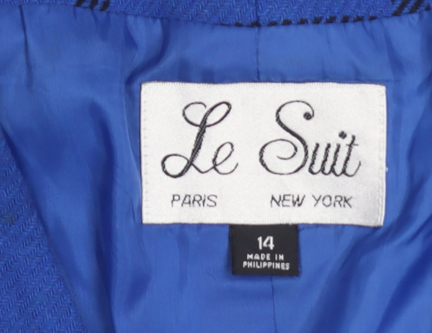 Le Suit Women's Blue Checked Wool Blend Blazer Size 14 Classic Workwear