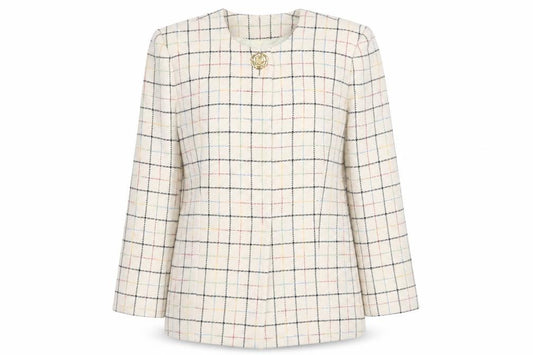 Heritage House Women’s Ivory Check Wool Blazer Size 10 Classic Tweed Jacket