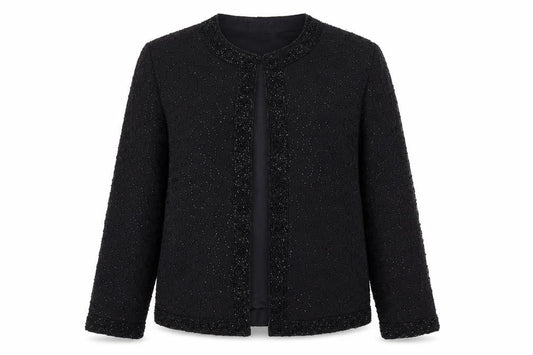 Marina Womens Black Beaded Open Front Formal Jacket Size M