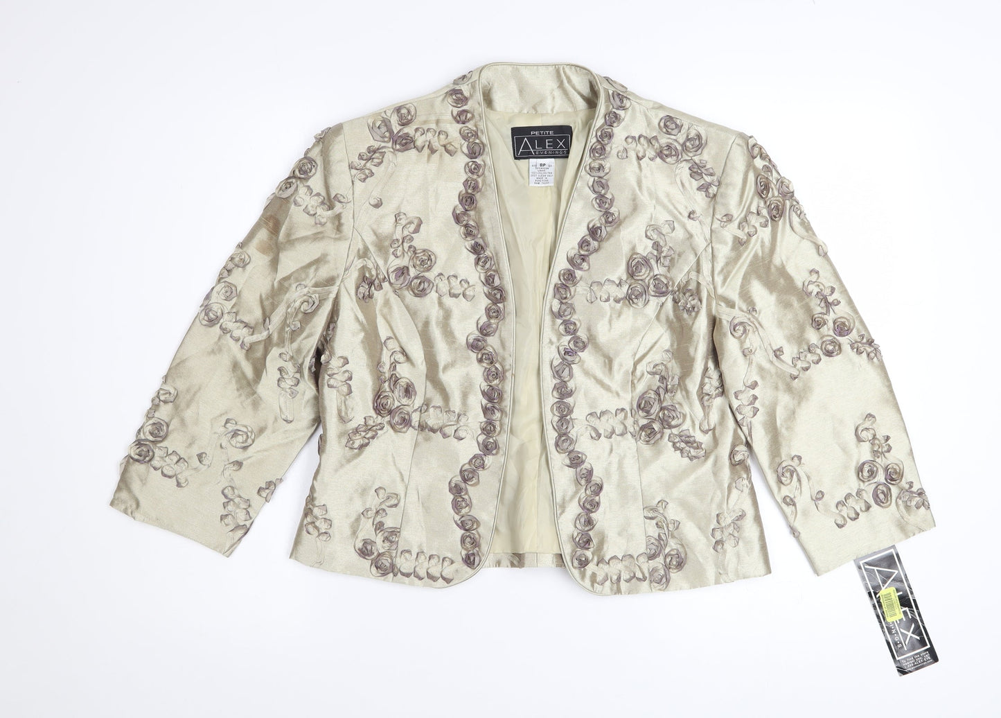 Alex Evenings Women's Petite Gold Embroidered Satin Blazer Size 8P