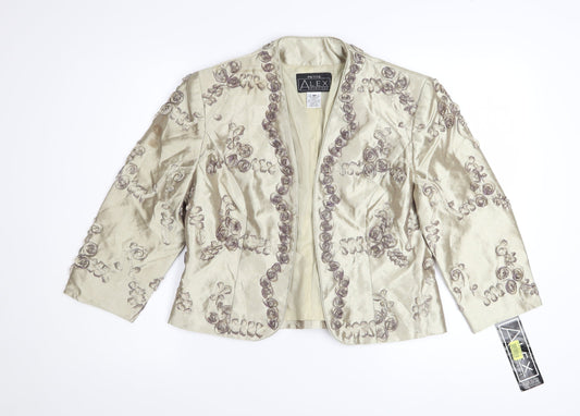 Alex Evenings Women's Petite Gold Embroidered Satin Blazer Size 8P