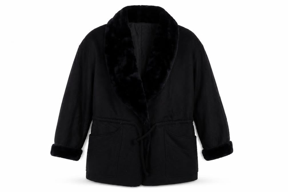 Portrait Women’s Black Wool Blend Fur Trim Mid-Length Coat Size 12