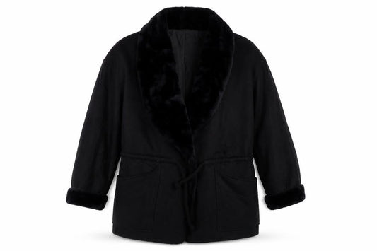 Portrait Women’s Black Wool Blend Fur Trim Mid-Length Coat Size 12