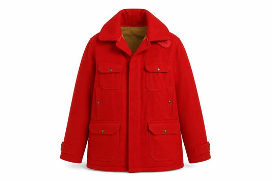 Front view of Woolrich Women's Red Wool Lined Mid-Length Parka Coat M
