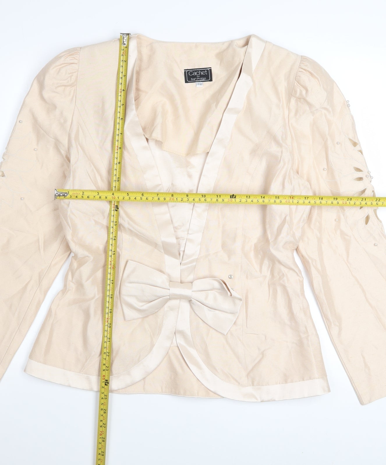 Cachet by Bari Protas Women’s Beige Formal Bow Blazer Size 12