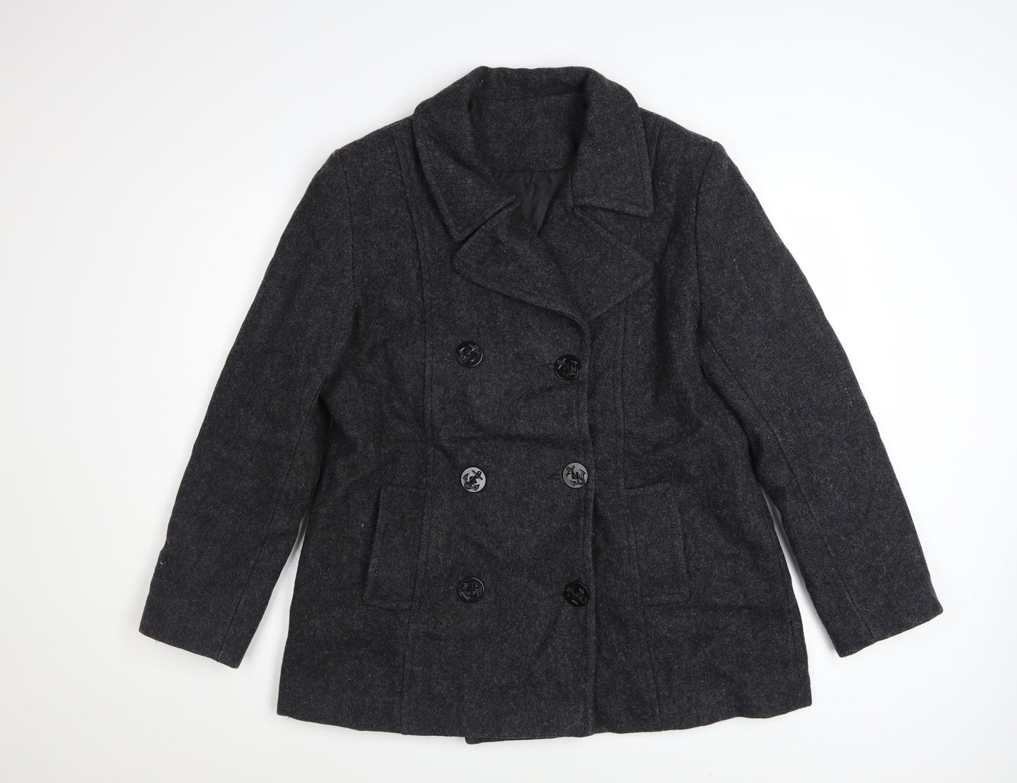 Les Modes Ellabee Women's Grey Wool Pea Coat M Classic Mid-Length