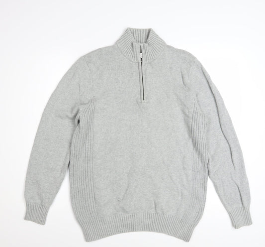 Savile Row Company Men's Grey XL Cotton 1/2 Zip Jumper