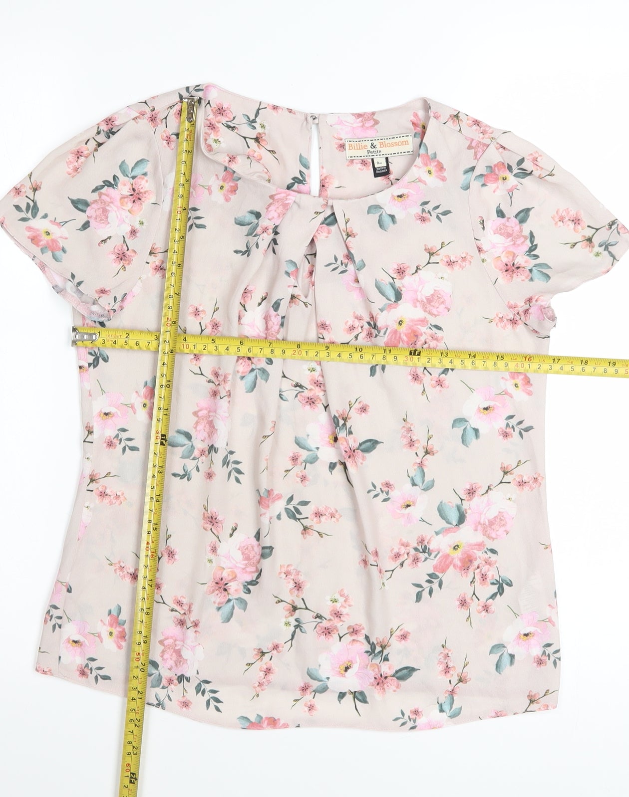 Dorothy Perkins Womens Beige Floral Bow Blouse Size 8