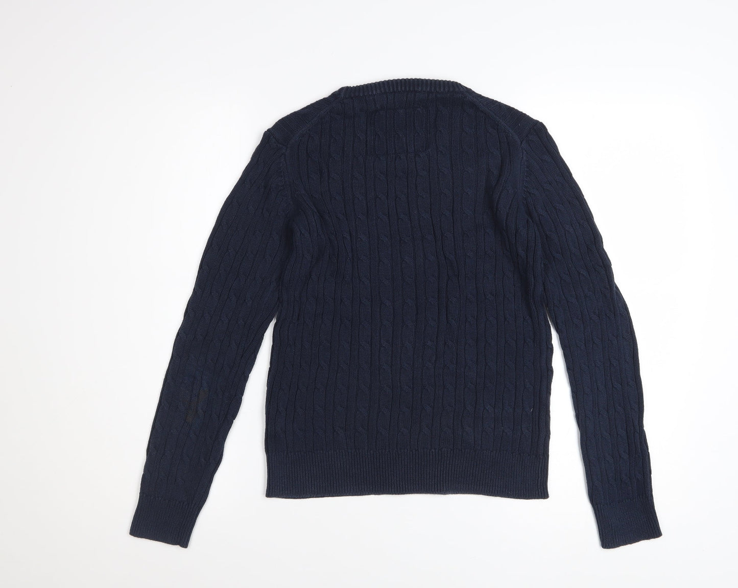 Jack Wills Womens Blue Cable Knit Cotton Jumper UK 10 Classic Crew Neck