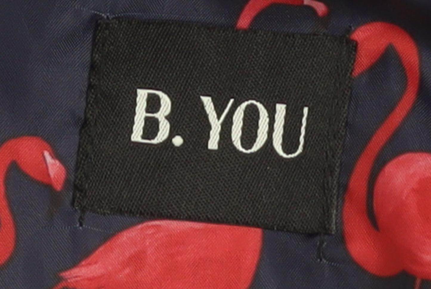B.YOU Womens Blue Flamingo Print Hooded Rain Coat Size 12