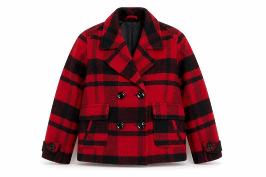 American Eagle Outfitters Women's Red Plaid Wool Blend Pea Coat XL