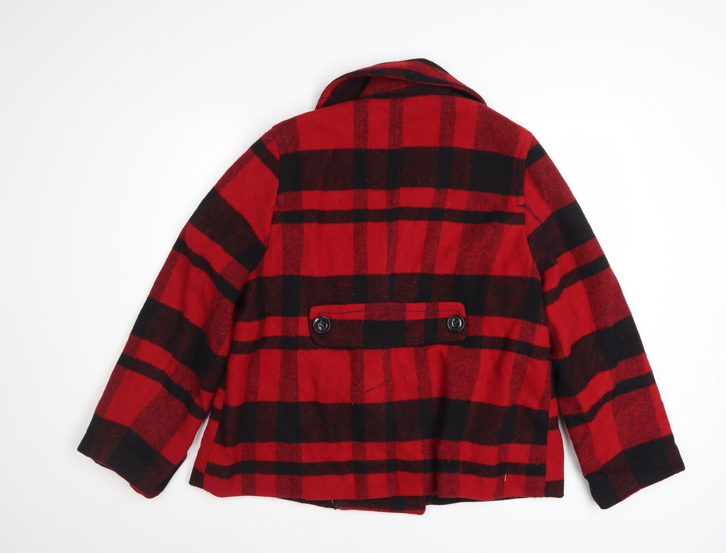 American Eagle Outfitters Women's Red Plaid Wool Blend Pea Coat XL