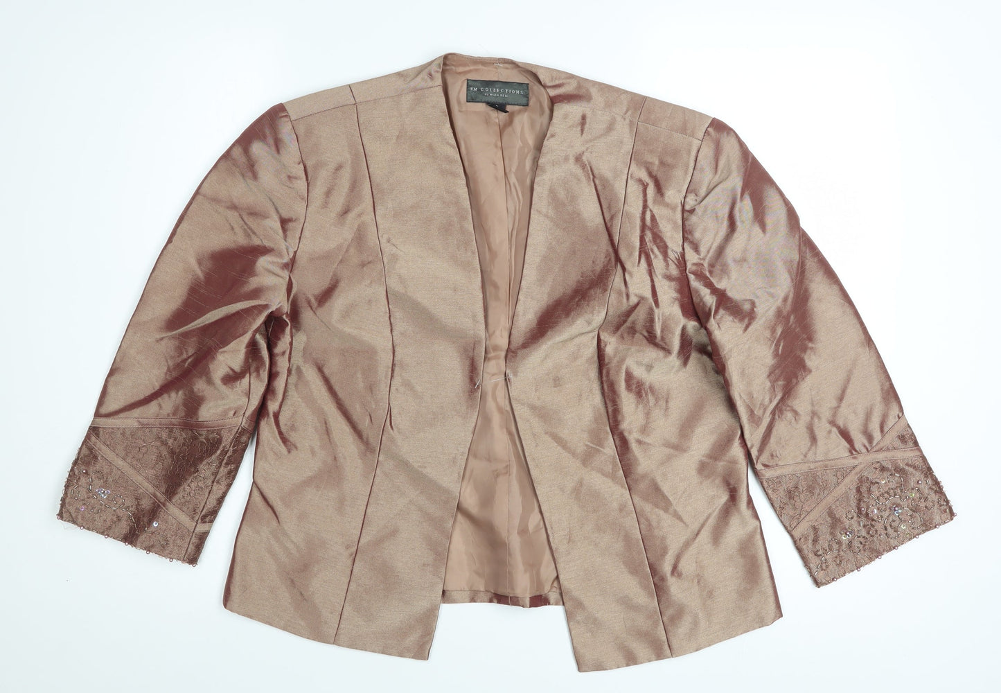 JM Collections Women Brown 3/4 Sleeve Beaded Formal Blazer Size 12