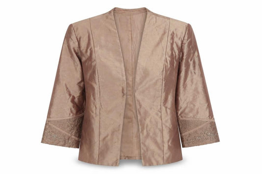 JM Collections Women Brown 3/4 Sleeve Beaded Formal Blazer Size 12