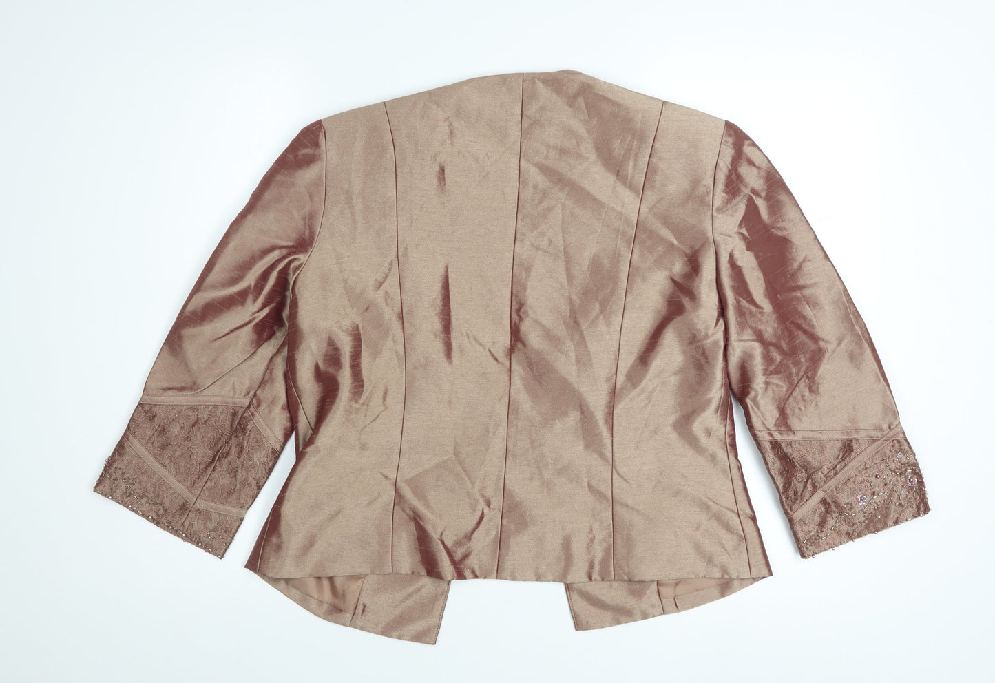 JM Collections Women Brown 3/4 Sleeve Beaded Formal Blazer Size 12