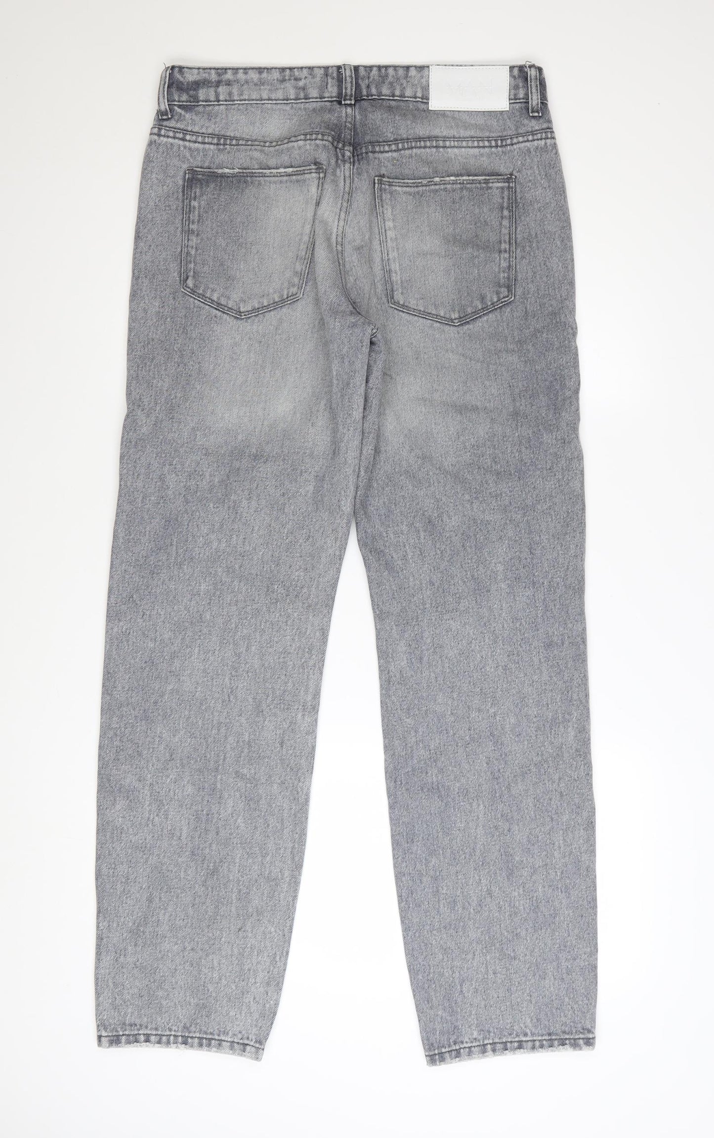 boohooMAN Men's Grey Distressed Straight Fit Jeans Size 32