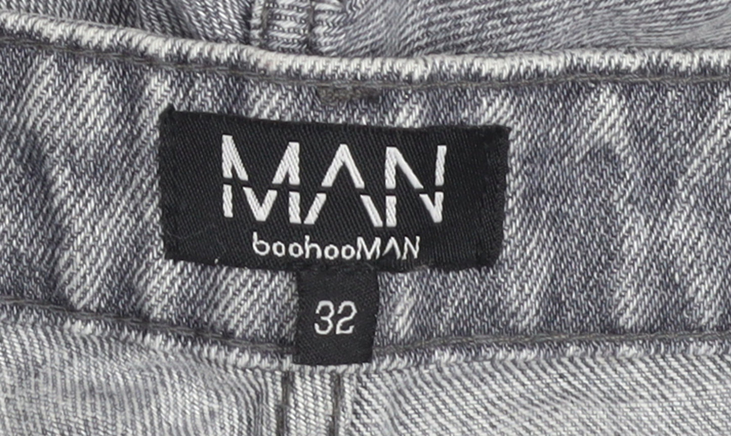 boohooMAN Men's Grey Distressed Straight Fit Jeans Size 32