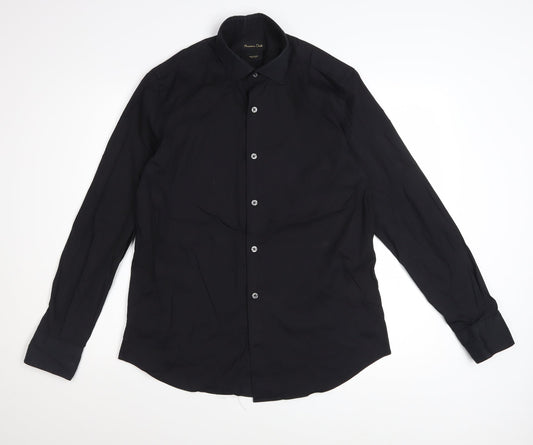 Massimo Dutti Men's Black Regular Fit Long Sleeve Dress Shirt M