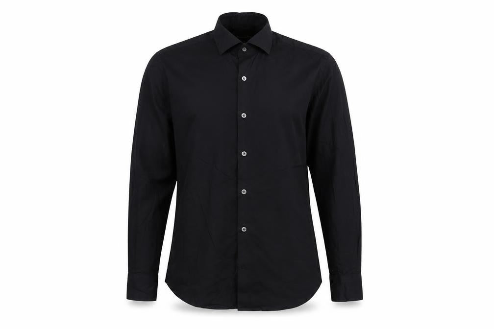 Front view of Massimo Dutti Men's Black Regular Fit Long Sleeve Dress Shirt M