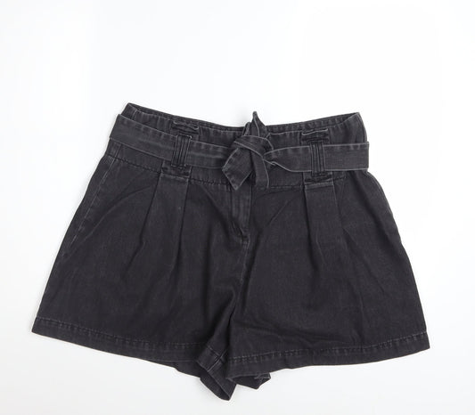 George Women’s Black Paperbag Shorts Size 16 Cotton Blend High Waist