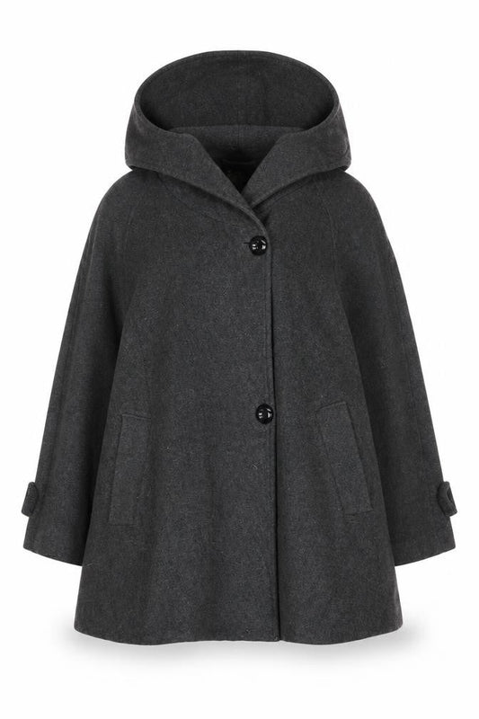 Hilary Radley Women’s Grey Wool Blend Hooded Overcoat Size 8