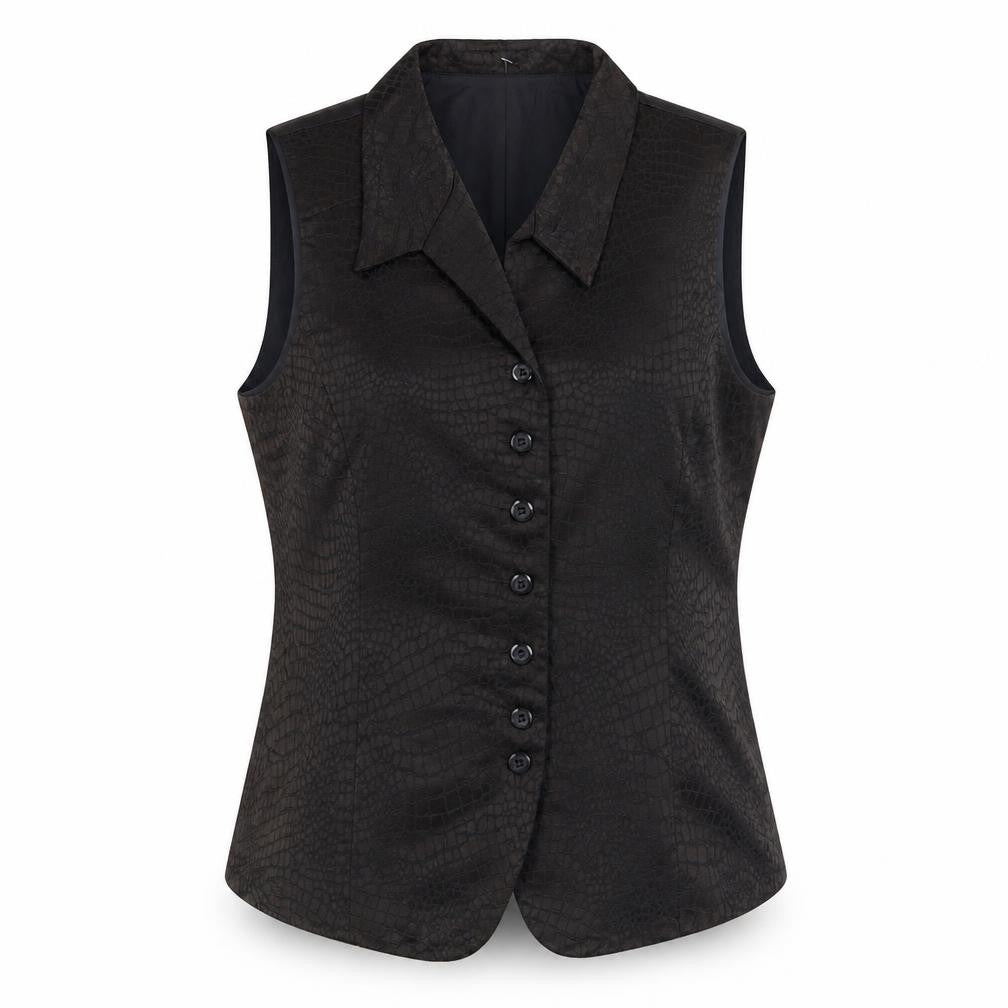 Front view of Norton McNaughton Black Cotton Blend Sleeveless Suit Waistcoat, size 12