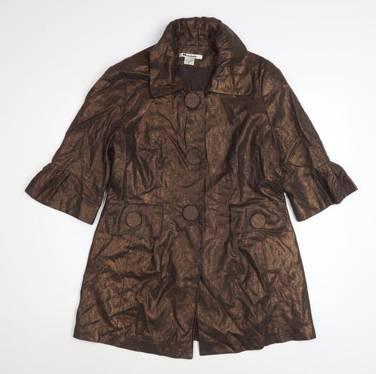 Nygard Collection Women's Brown Linen Blend 3/4 Sleeve Mid-Length Coat Size 12