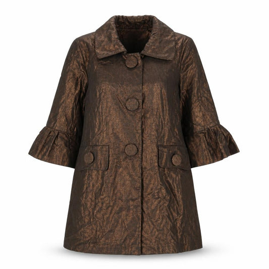 Nygard Collection Women's Brown Linen Blend 3/4 Sleeve Mid-Length Coat Size 12
