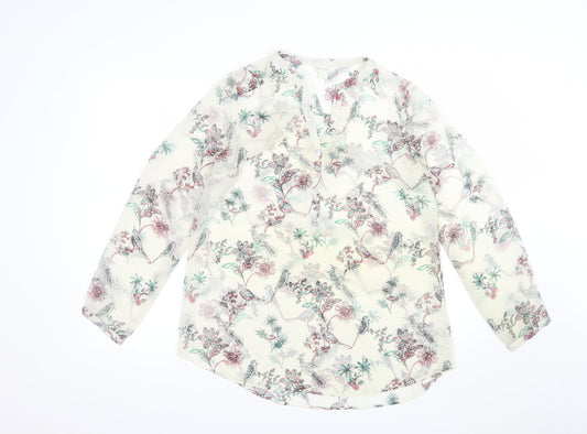 Monsoon Women's Ivory Floral Bird Print Tunic Blouse Size 12