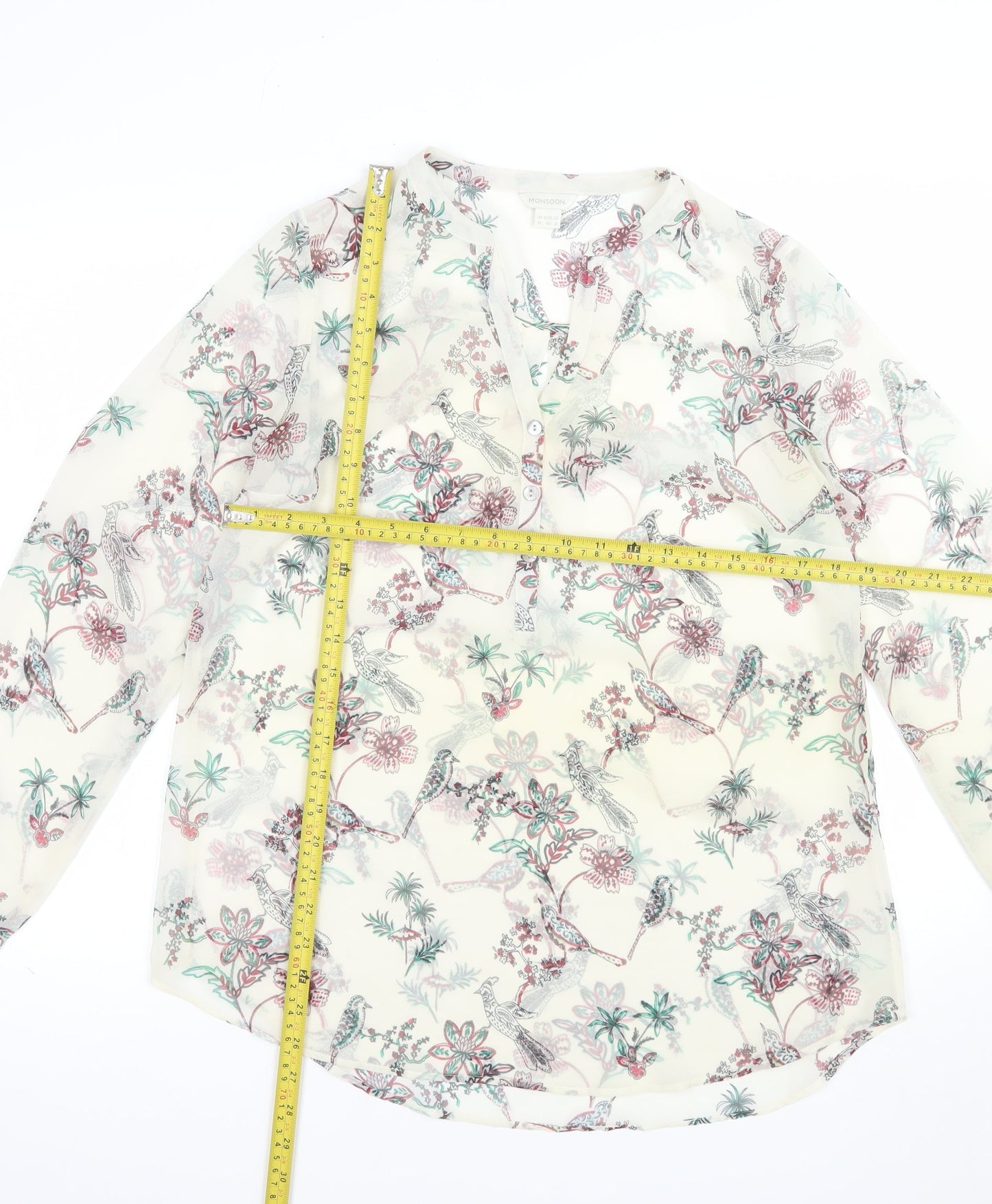 Monsoon Women's Ivory Floral Bird Print Tunic Blouse Size 12