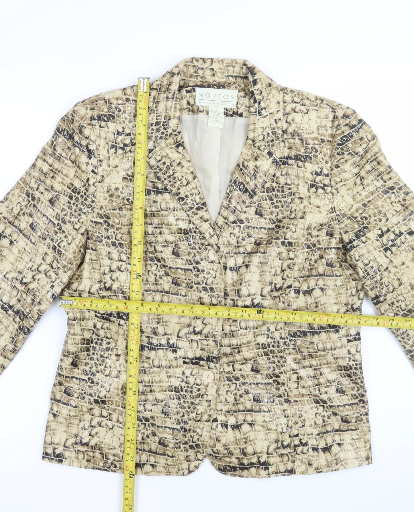 Norton McNaughton Women's Beige Animal Print Polyester Blazer Size 8